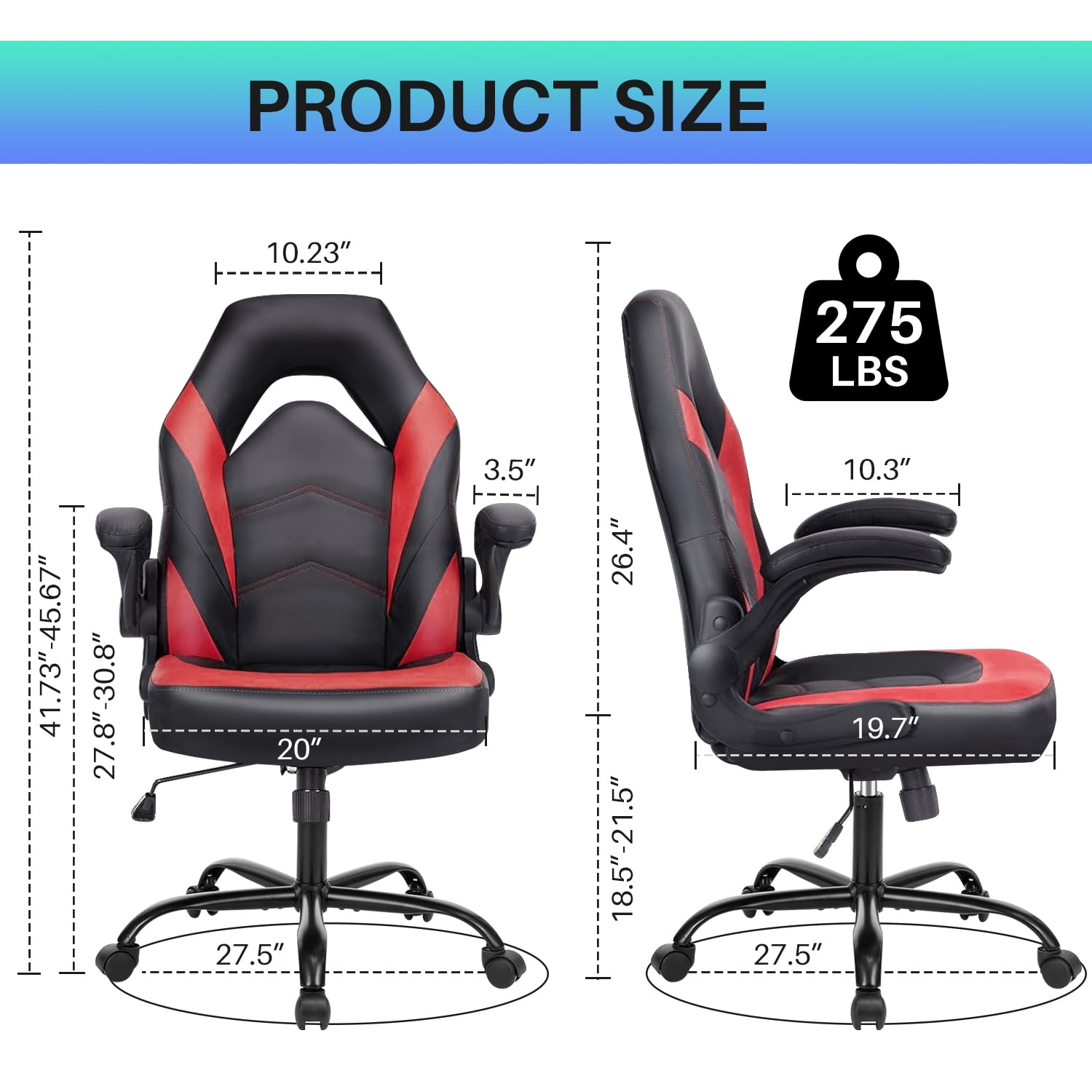 Simenmax Gaming Chair, Ergonomic Office Leather Racing Chair with Flip-up Armrest, Black Red