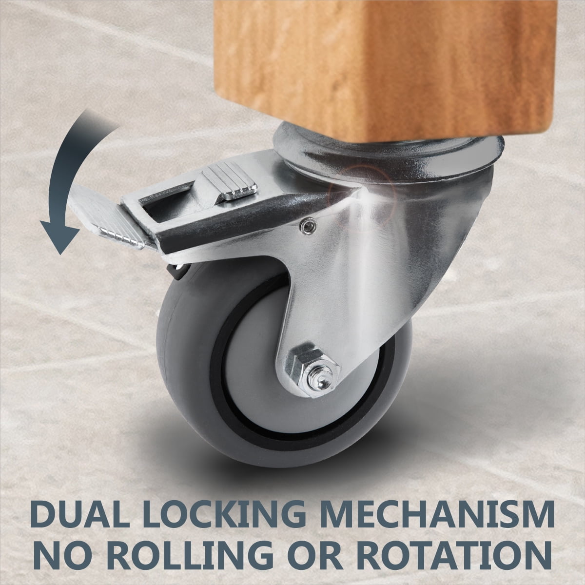 POWERTEC 4PK 3" Threaded Stem Caster Wheels with Brake & 600lbs Loads, Heavy Duty 1/2"-13 x 1-3/8" Stem Casters, Dual Locking TPR Rubber Castor Wheels for Furniture, Cart, Dolly & Workbench, 17201