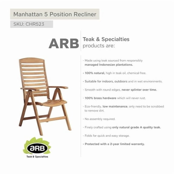 ARB SYSTEMS INC Teak Recliner Chair Manhattan