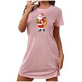 thumbnail image 2 of Homenesgenics Christmas Pajamas Dress for Women Plus Size Round Neck Short Sleeve Santa Claus Printed Nightdress Pink XL, 2 of 3