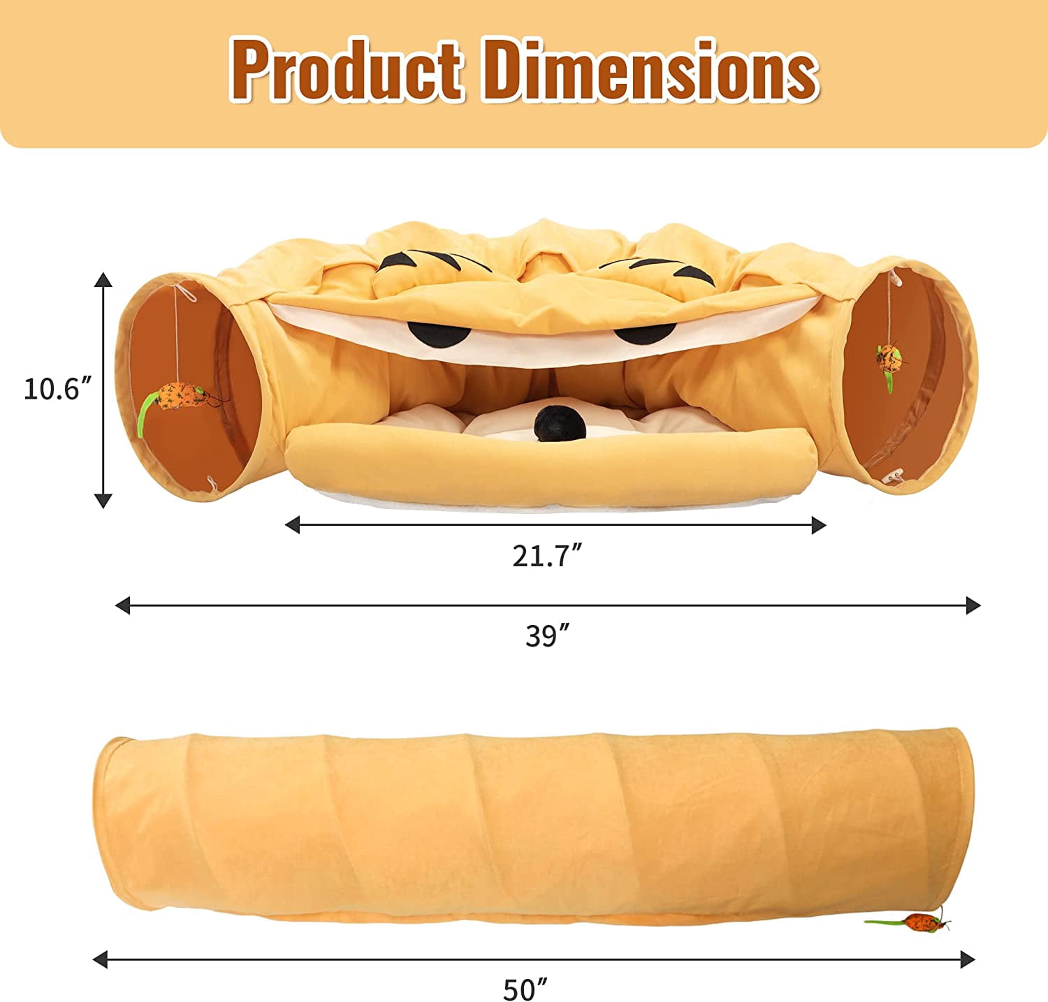Coziwow Cat Tunnel Tube Collapsible W/ Bed Cat Toy for Small Medium Large Cat, Yellow