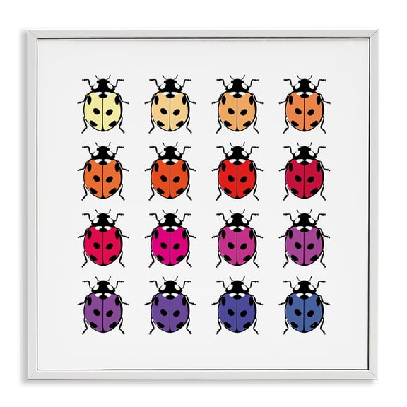 Stupell Industries Contemporary Rainbow Ladybugs Pattern White Framed Giclee Art, 17 x 17, by Martina Pavlova