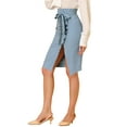 thumbnail image 5 of INSPIRE CHIC Women's Button Decor Split Belted Tie Waist Pencil Skirt S Light Blue, 5 of 8