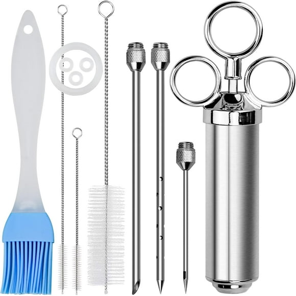 Meat Injector Syringe Kit 60ml Stainless Steel Marinade Flavor Injector Kit with 3 Needles Turkey Baster Food Syringe for BBQ, Grilling, Baking and Cooking