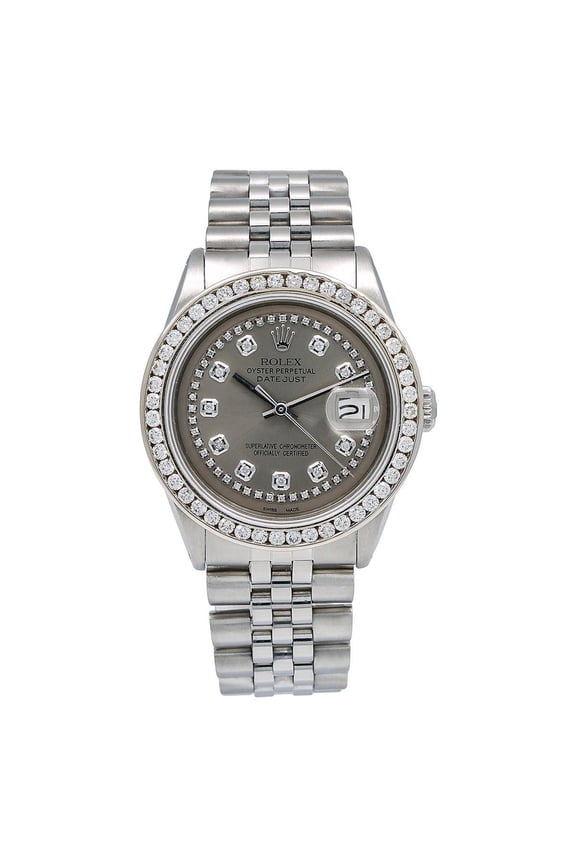 Pre-Owned Rolex Datejust 36MM 1601 Gray Diamond Dial Diamond Bezel Stainless Steel Jubilee Bracelet