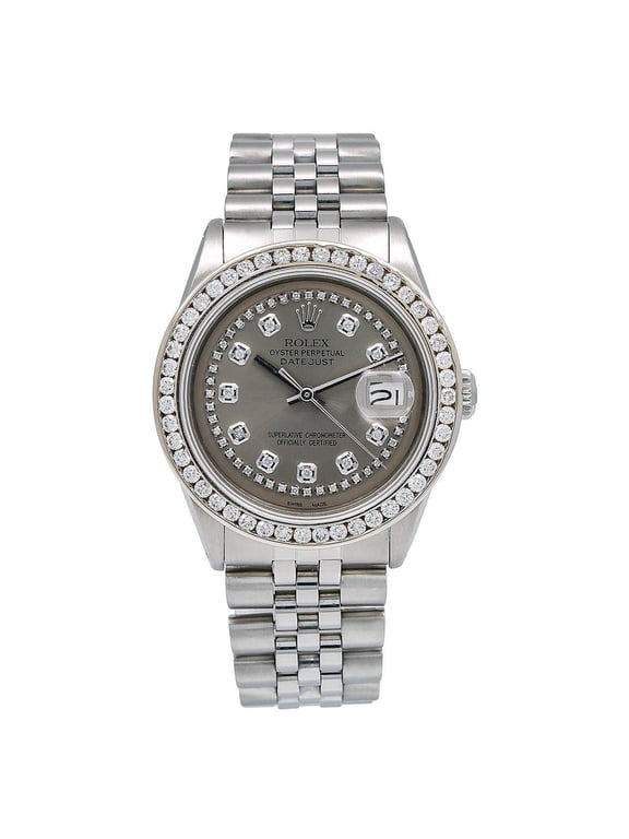 Pre-Owned Rolex Datejust 36MM 1601 Gray Diamond Dial Diamond Bezel Stainless Steel Jubilee Bracelet