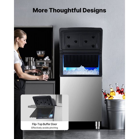 Heavy-Duty 300lb Ice Maker Storage Bin - Commercial Grade Stainless Steel with Integrated Water Filter & Anti-Slip Base