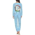 thumbnail image 3 of Renewold 2 Pieces Winter Pajamas for Women Warm Blue Nightwear Rabbit Butterfly Flower Sleepwear Size L Soft Crew Neck Pajamas Tops and Pants Lounge Set, Easter Day, 3 of 4