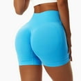 thumbnail image 4 of YYDGH Women's Crossover Biker Shorts Workout High Waisted Yoga Athletic Running Gym Spandex Shorts with Side Pockets Blue L, 4 of 5