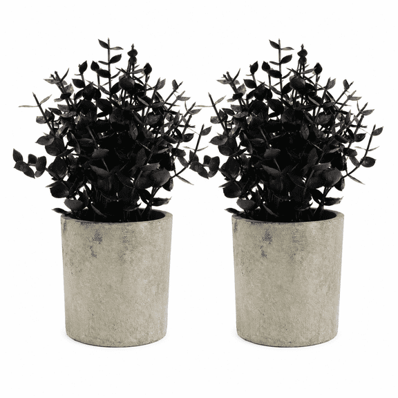 Halloween Artificial Eucalyptus Plant, 2 Pack Small Black Fake Plants Eucalyptus Potted Farmhouse Shelf Decor for Bathroom Office Desk Coffee Table