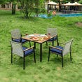 thumbnail image 6 of Tcbosik 5 Piece Outdoor Dining Set with 2.44" Umbrella Hole, 35.4" Square Bistro Table with Wood Top, 4 Rattan Chairs with Cushion, Patio Furniture Set for Garden, Balcony, Porch, Light Gray, 6 of 11
