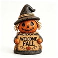 thumbnail image 2 of Fall Scarecrow Pumpkin Figurine Set 3 Piece, Resin Tabletop Decor with Welcome Fall and Happy Signs, Vintage Straw Maple Sunflower Statue for Mantel Shelf and Porch, Thanksgiving Halloween Gift, 2 of 6