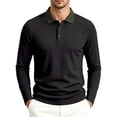 thumbnail image 3 of TKKCS Mens Textured Long Sleeve Polo Shirts- Contrast Collar Stretch Midweight Daily Wear Regular Fit Business Casual Polo Black Size S, 3 of 10