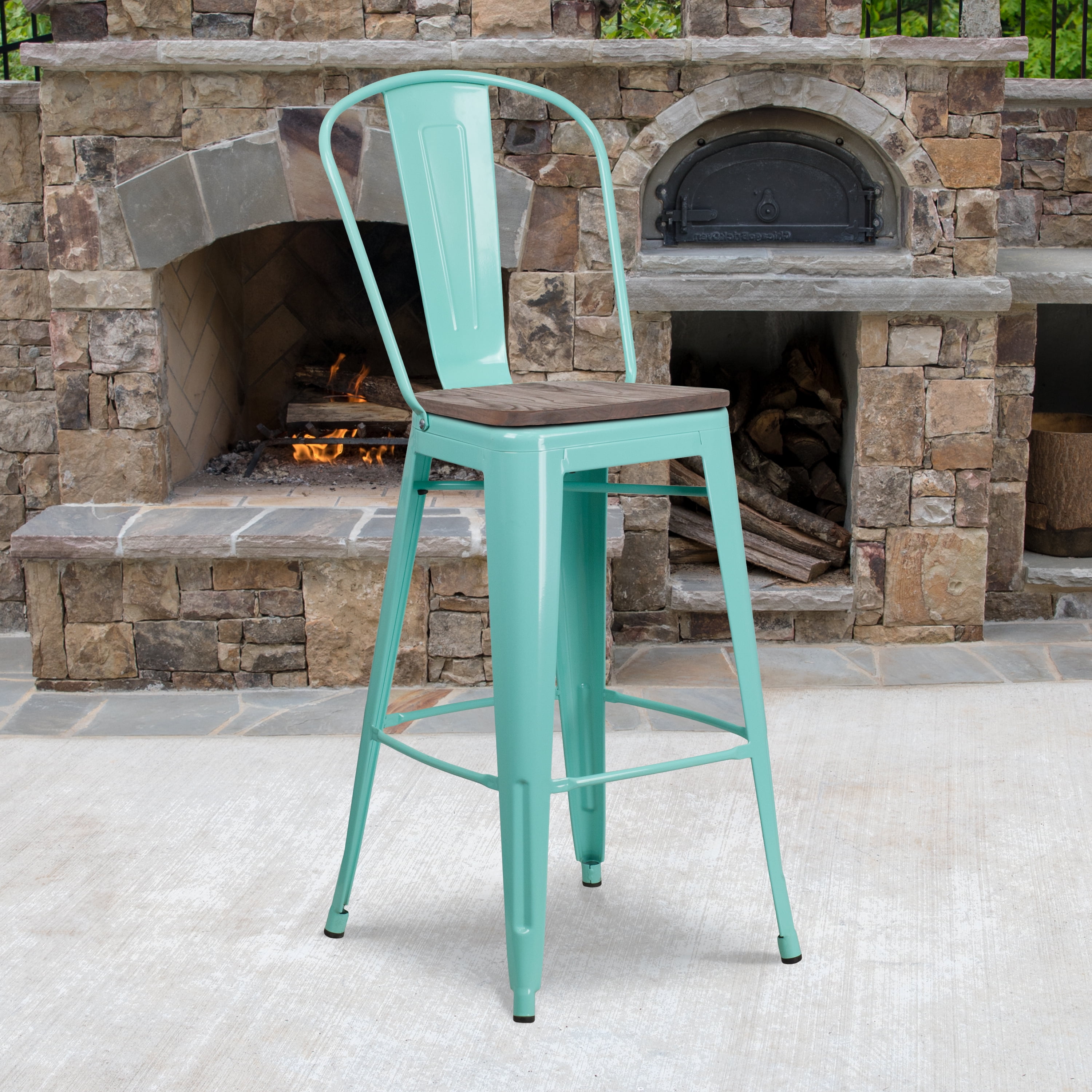 Flash Furniture 30 High Mint Green Metal Barstool With Back And Wood Seat Walmart Com Walmart Com