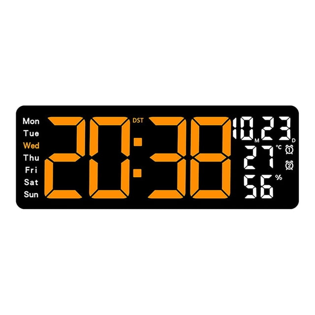 Ohufall 17.3 Inch Large LED Wall Clock Multifunction Temp Humidity Alarm Clock Clocks For Living Room Bedroom Office Decor