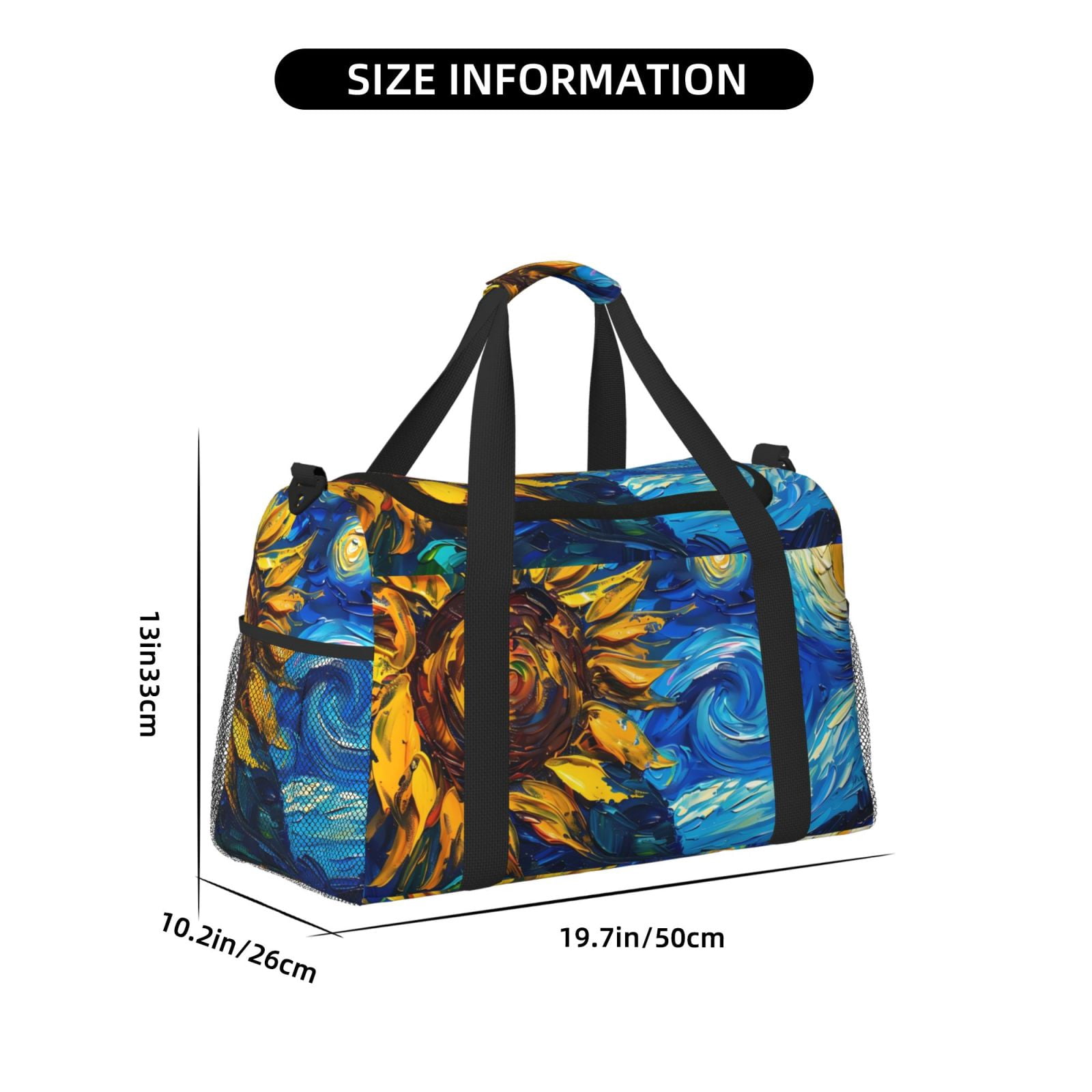 Fuzoiu Sunflower Starry Night Vibes Print Travel Duffle Bag,Carry On Tote Bags,Duffel Bag,Sport Gym Bag, Hospital Bag for Labor and Delivery, Overnight Bag,Luggage Bag