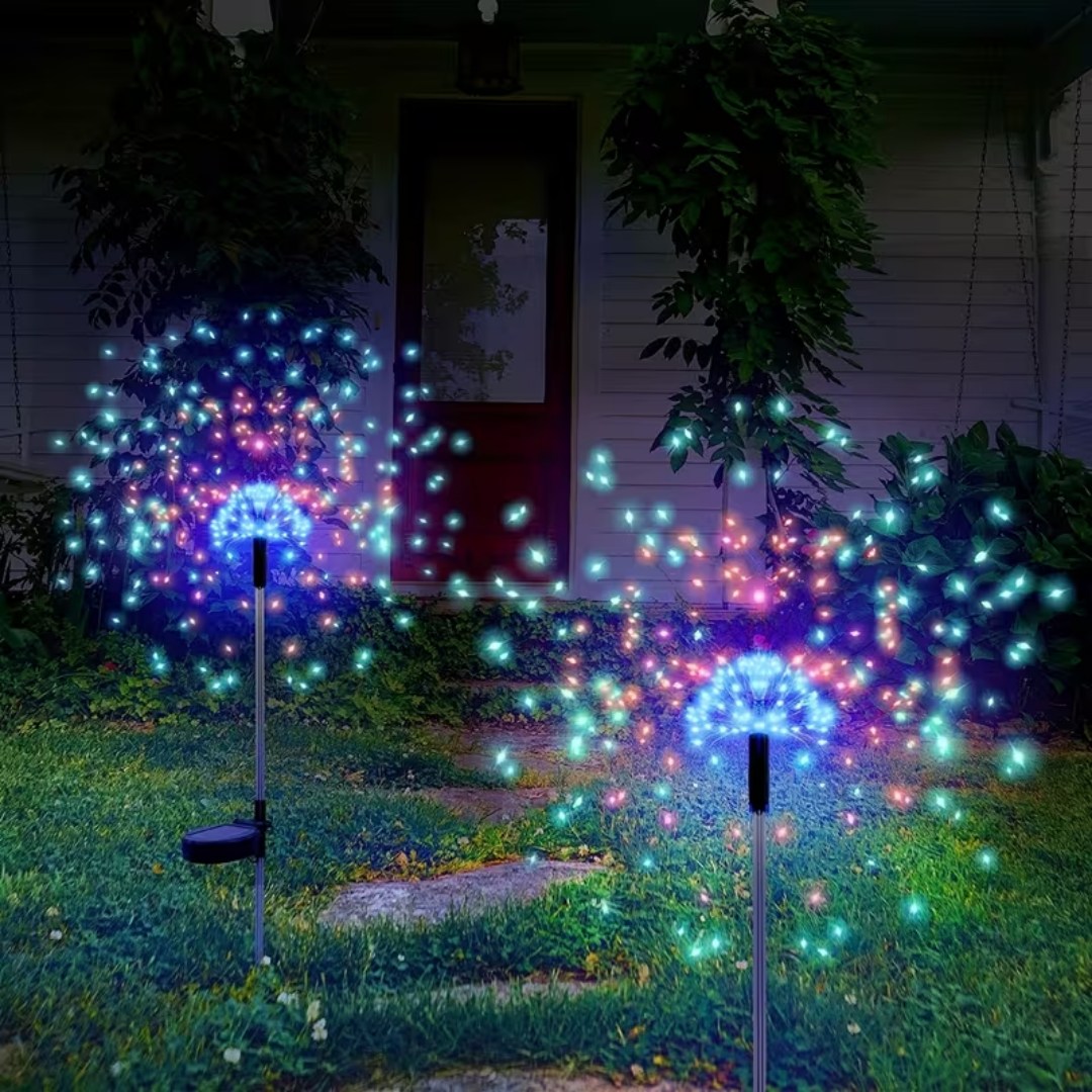 6 Pack 120 Led 8-Mode Solar Powered Fireworks Light With String Lights, Outdoor Garden Waterproof Fireworks Light, Used For Pedestrian Walkways, Backyard Lawn Landscapes, Multicolor
