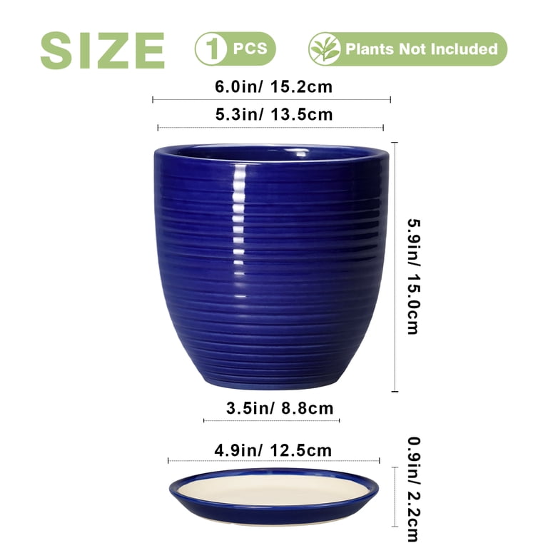 Ordivic 6" Blue Ceramic Planter with Saucer & Drainage photo 6