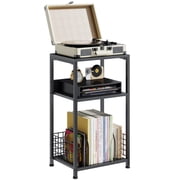 Gianna Record Player Stand, 3 Tier Turntable Table with Vinyl Storage for up to 100 Albums, End Side Table for Living Room，Black