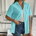 thumbnail image 2 of Women Linen Shirt Casual Short Sleeve V Neck Blouse Button Down Top Summer Beach Comfortable Lightweight Breathable Stylish Tunic, 2 of 2