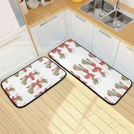 

Christmas Theme Gifts Pattern 2 Piece Non Slip Kitchen Mat Set with Soft Memory Foam Padding