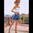 thumbnail image 4 of Pantalones Cortos Vaqueros para Mujer, Informales, de Verano, de Cintura Media, Deshilachados, Elásticos y Rotos. Azul Profundo M, 4 of 10