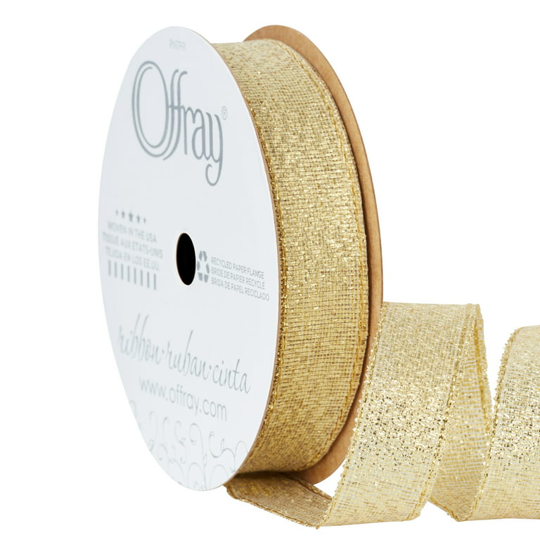 1 Wired Champagne Gold Metallic Sheen Fabric Decorative Ribbon - 12 Feet