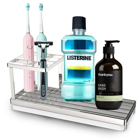 Stainless Steel Bathroom Toothbrush Holder Toothpaste Holder SALE Today! Inctuo Stainless Steel Toothbrush Holders For Bathrooms, 4 Slots Rustproof Metal Tooth Brushing Organizer With Drainage, Toothpaste Holder Stand Bathroom Accessories Organizer