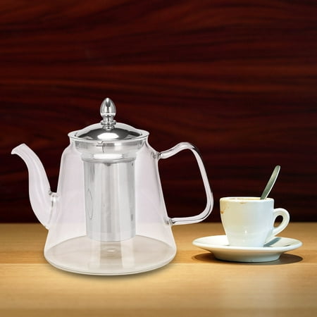 

Coffee Pot Glass Heat-Resistant Teapot Coffee Kettle with Stainless Steel Infuser Tea Oolong Espresso Spout Pot Stovetop 34Oz Slim