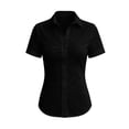 thumbnail image 4 of vdgthytj Button down Shirts for Women Lapel Collared Trim Waist Short Sleeve Slim Fitted Summer Business Casual Work Tops, 4 of 6