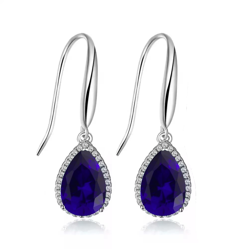 Paris Jewelry  14k White Gold 4 Ct Created Blue Sapphire Teardrop Earrings Plated