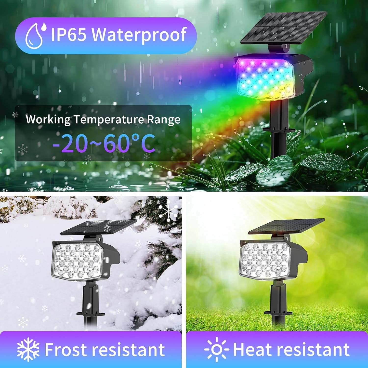 Solar Lights RGB Outdoor, 2 Pack RGB Landscape Solar Spotlights with 9 Modes, Waterproof for Garden, Yard, Driveway, Patio Decor