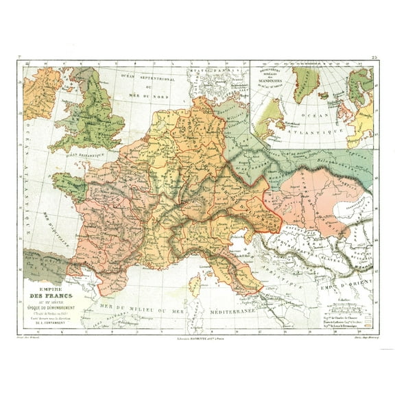 Historic Map - Frankish Kingdom - Cortambert 1880 - 29.44 x 23 - Vintage Wall Art