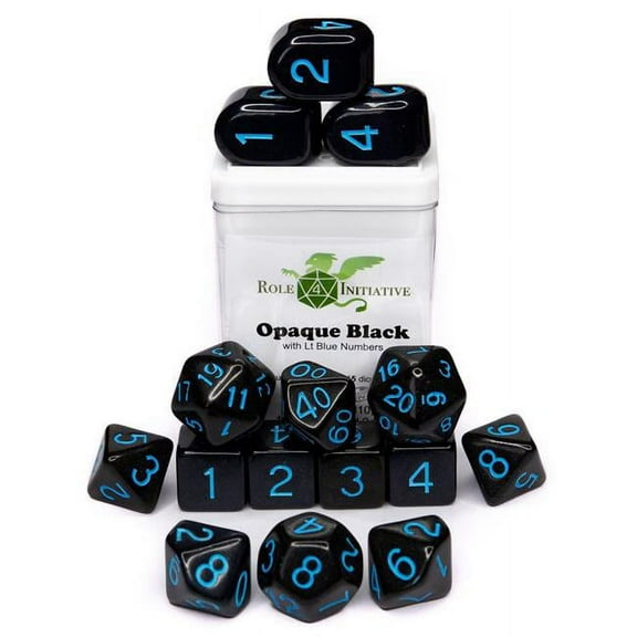 Role 4 Initiative Poly Set - Opaque Black w/Light Blue and Arch'd4 (15) New