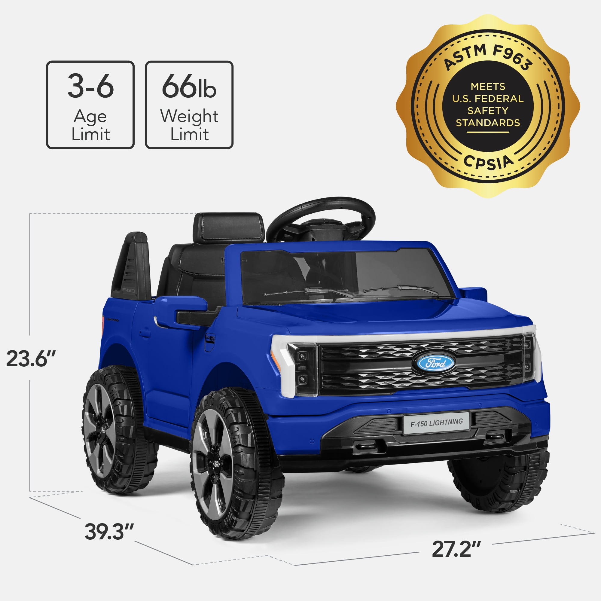 Best Choice Products Kids 12V Ride On Car Officially Licensed Ford Lightning Truck w/ Remote, LED Lights - Blue