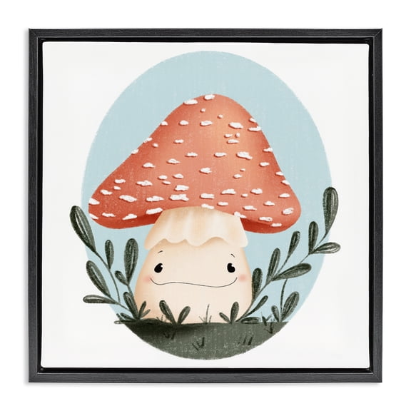 Stupell Industries Traditional Smiling Mushroom In Nature Black Floating Frame Canvas Art, 18 x 18, by Sarah Hickman
