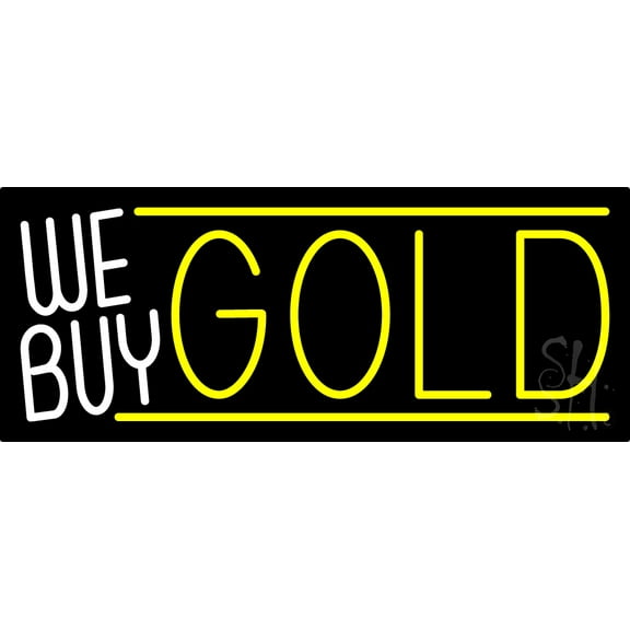 We Buy Gold 1 LED Neon Sign 10 x 24 - inches, Black Square Cut Acrylic Backing, with Dimmer - Bright and Premium built indoor LED Neon Sign for Pawn store interior decor, and stroefront.