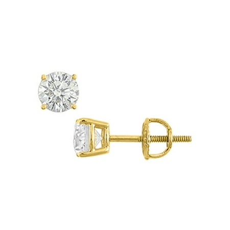 14K Yellow Gold Round Cubic Zirconia Stud Earrings AAA Quality CZ 8 Carat Total Gem