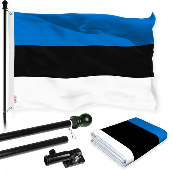 G128 Combo Pack: 6 Ft Tangle Free Spinning Flagpole (Black) & Estonia Flag 3x5 Ft Printed 150D Polyester, Brass Grommets (Flag Included) Aluminum Flag Pole