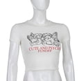 thumbnail image 2 of ZAXARRA Femmes Ange Lettre Tops Manches Courtes T-shirt, Slim Fit Crop Tops, 2 of 10