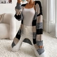 thumbnail image 4 of Women's Chunky Knit Open Front Sweater Long Sleeve Button Loose Short Cardigan Outerwear Coats Women's New Fashion Casual Fall/Winter Mid Length Knitted Stripe Sweater Cardigan Coat Up to 35% off, 4 of 5