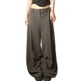thumbnail image 3 of Pantalones Anchos Plisados A Rayas para Mujer, Ligeros, de Cintura Alta y con Bolsillos. Marrón M, 3 of 9