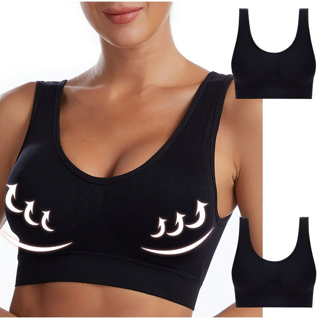 BVOFAR Sports Comfort Bras for Women 2 Pcs Seamless Wireless Yoga Bra with Removable Pads Plus Size Full Coverage Bralettes