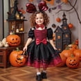 thumbnail image 2 of JCCXIN Toddler Kid Girls Dresses Halloween Party Dress Up Ball Gown Tiered Tulle Tutu Bow Cartoon Print Puff Sleeve Spaghetti Strap Festival Performance Wear Cozy Holiday Sundress,Red,3-4 Years, 2 of 9