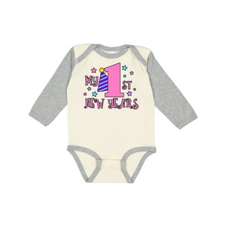 

Inktastic My 1st New Years with Party Hat and Stars Gift Baby Girl Long Sleeve Bodysuit