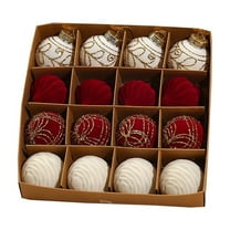 KOYPTL 16pcs 2.36In Velvet Christmas Ornaments Set,Shatterproof Flocked Christmas Tree Porch Lawn Yard Ornaments Hanging Assortment for Xmas Tree Holiday Party Home Decor