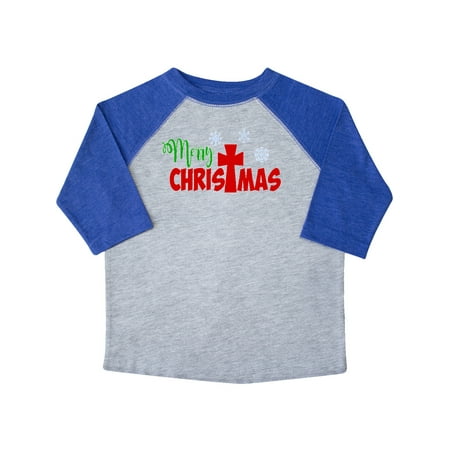 

Inktastic Merry Christmas with Cross and Snowflakes Gift Toddler Boy or Toddler Girl T-Shirt