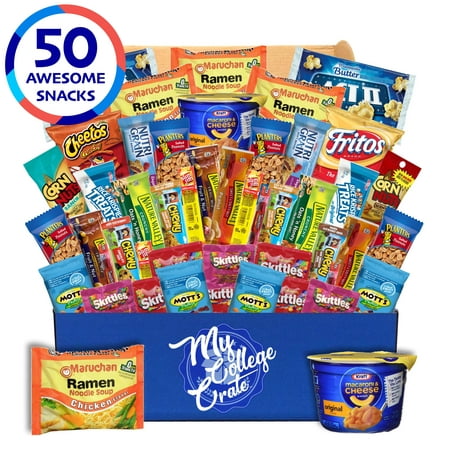 My College Crate Microwaveables Ultimate Snack Care Package for College Students - Variety Assortment of Microwaveables, Mac & Cheese, Popcorn, Ramen, Chips, Cookies & Candies (40
