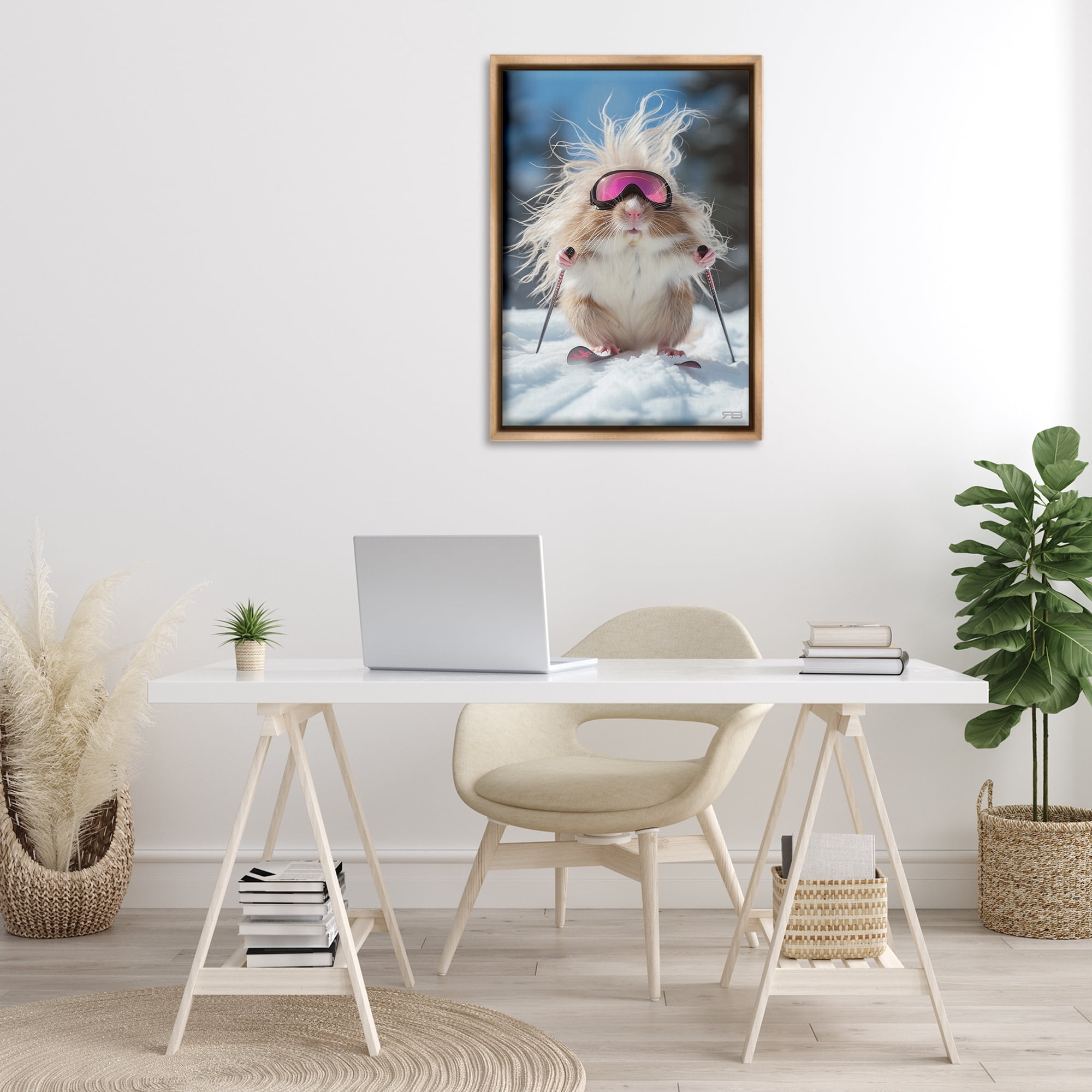 Stupell Industries Skiing Guinea Pig Animals & Insects Painting Brown Floater Framed Canvas Art Print Wall Art, 21 x 31