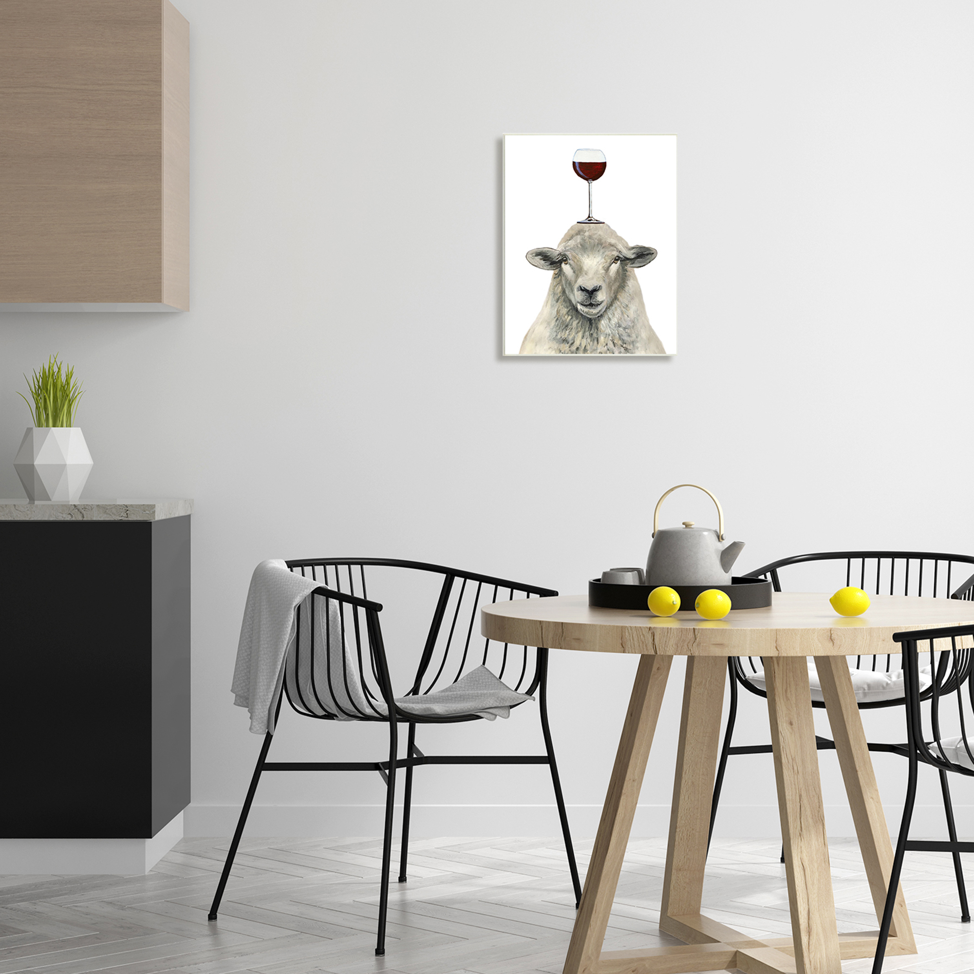 Stupell Industries Sheep Balancing Wineglass Simple White Background Paintings Unframed Art Print Wall Art, 13x19, by Coco de Paris